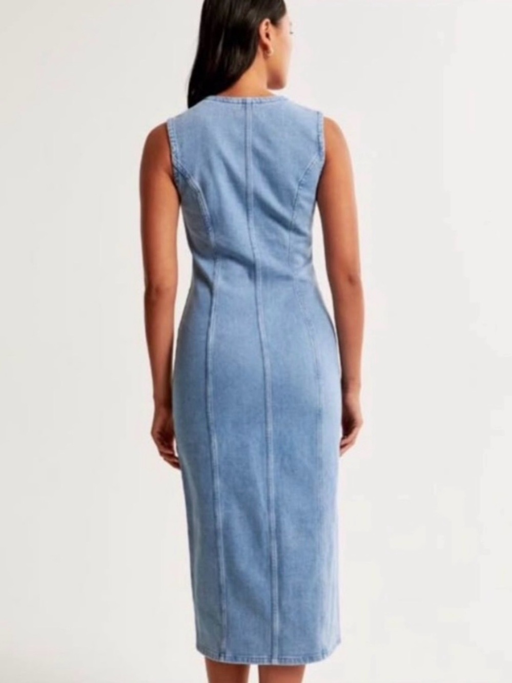 Abercrombie & Fitch Sleeveless Light Blue Denim Button-Front Midi Dress - Picture 3 of 4